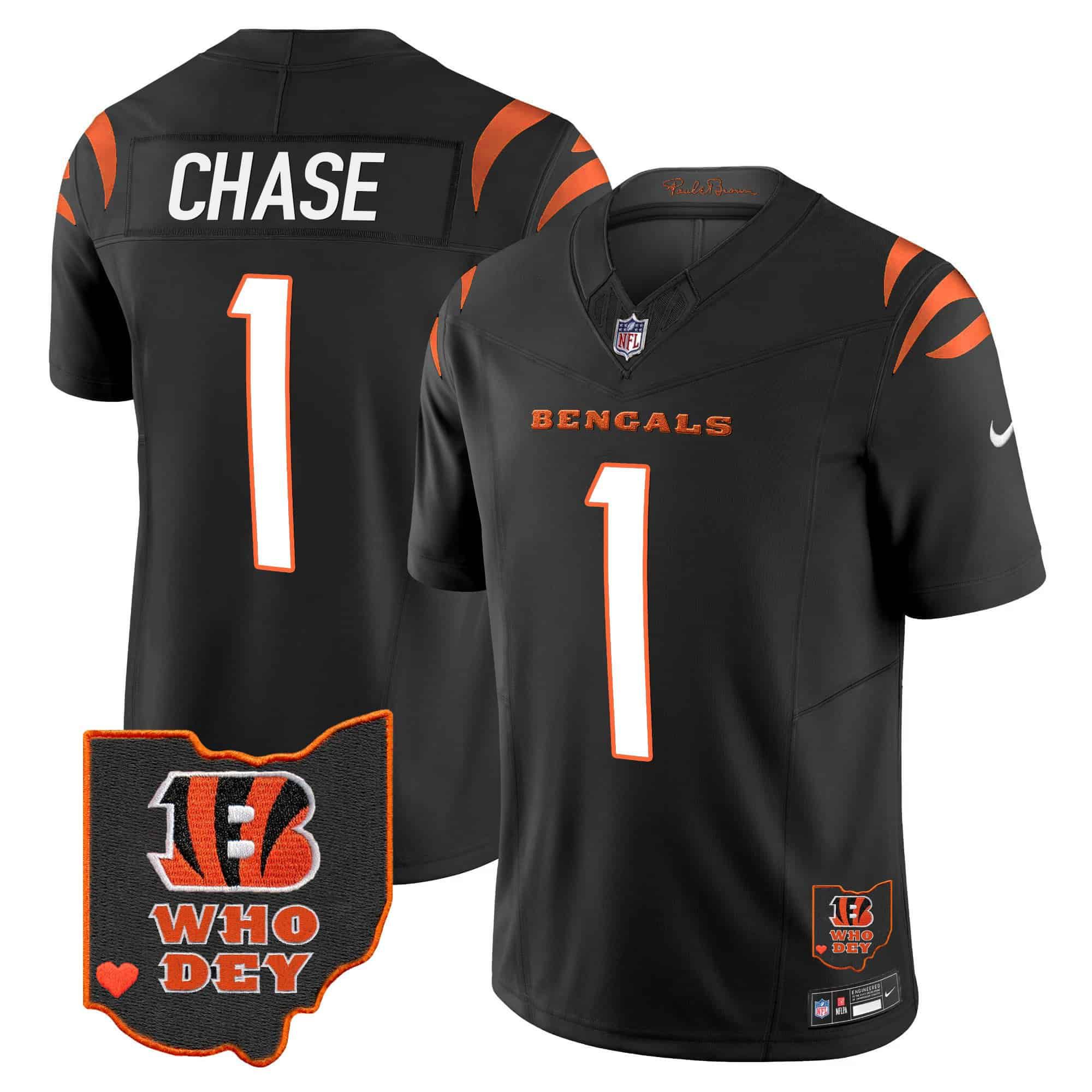 Men Cincinnati Bengals #1 Chase Black 2024 Nike Patch Vapor Limited NFL Jersey style 2->indianapolis colts->NFL Jersey